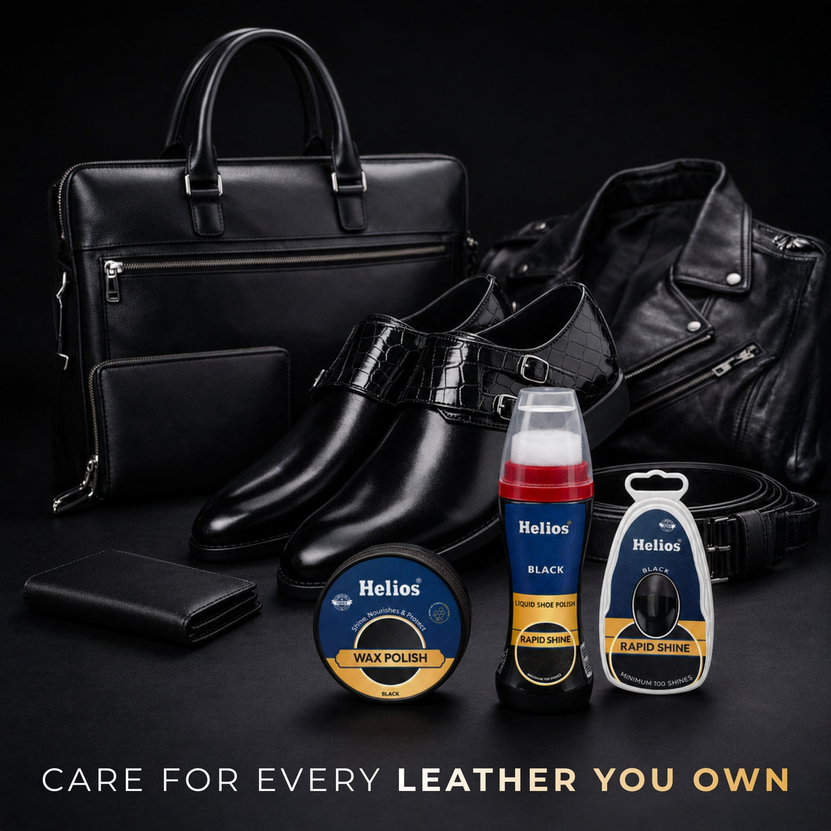 Helios 3-in-1 Shoe Care Combo – Liquid Polish, Wax Polish & Rapid Shine