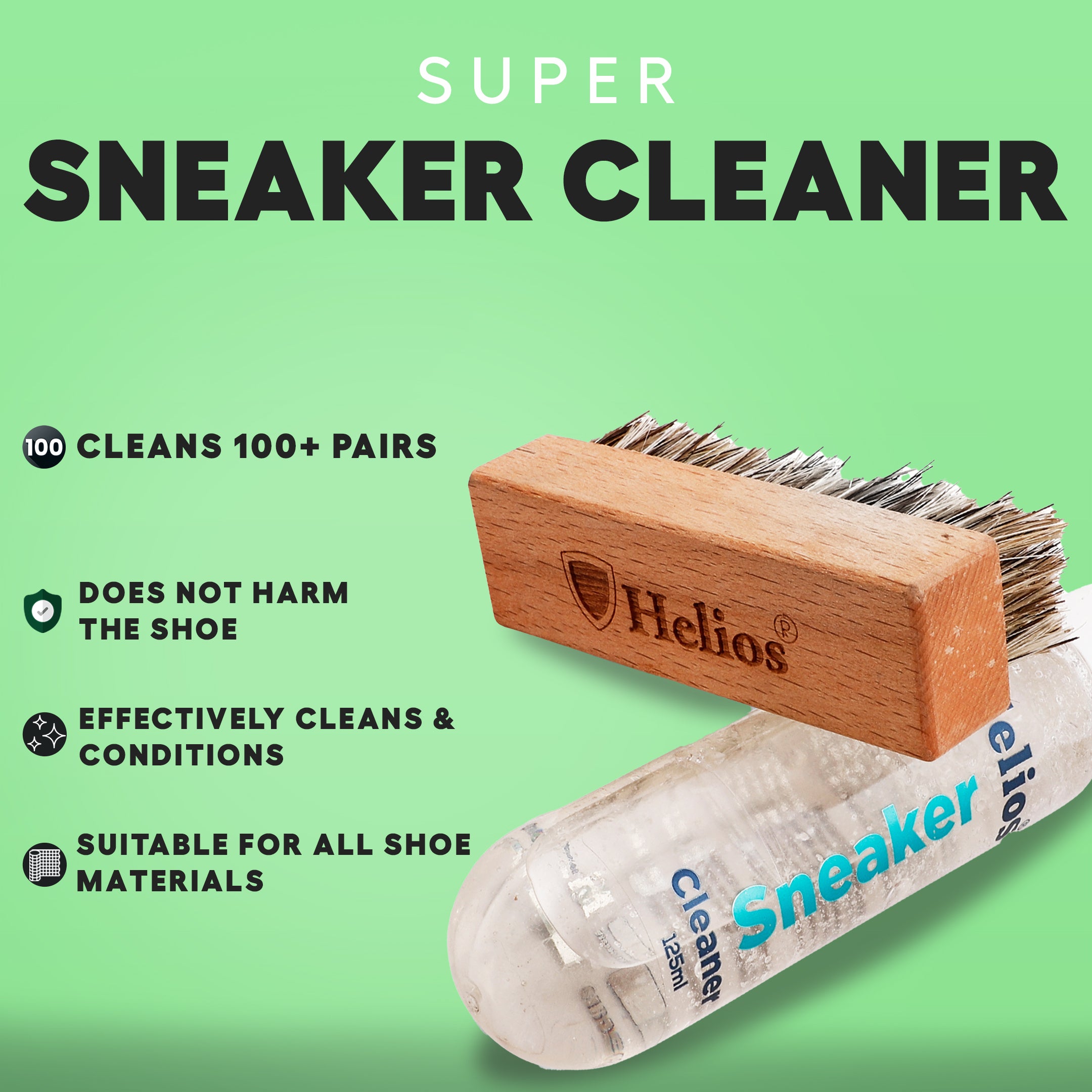 Helios Super Sneaker Cleaner Kit 125 ml with Microfiber Cleaning Cloth | Shoe Cleaning Kit with Microfiber Towel | Shoes Cleaner | Shoe Cleaning Solution with All Purpose Shoe Brush