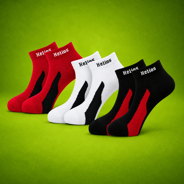 Helios Pack of 3 Cotton Ankle Socks for Men & Women  | Red, White & Black