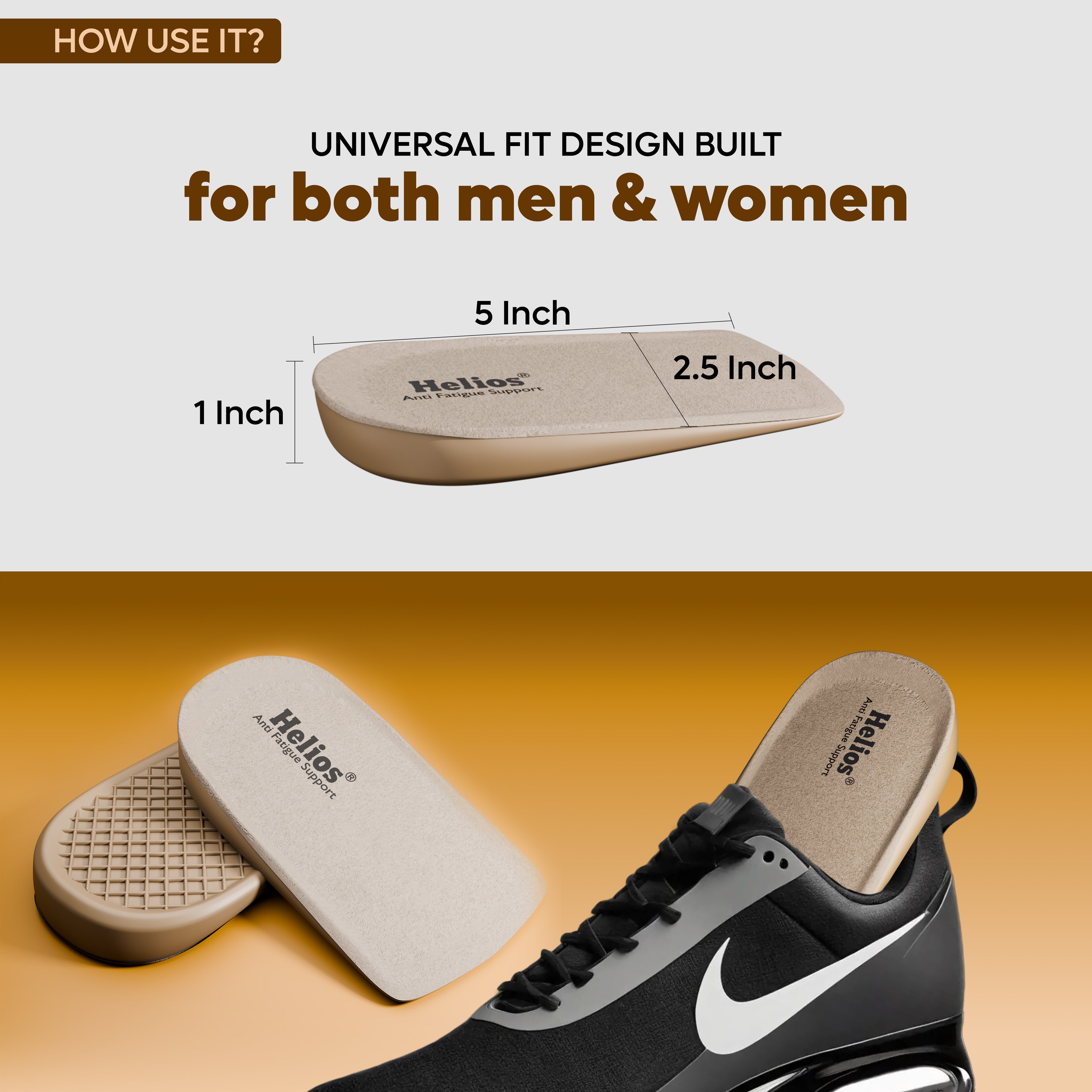 Helios Heel Cup Insole | Anti-Fatigue Heel Cushion with Shock Absorption & All-Day Comfort | Universal Fit for Men & Women