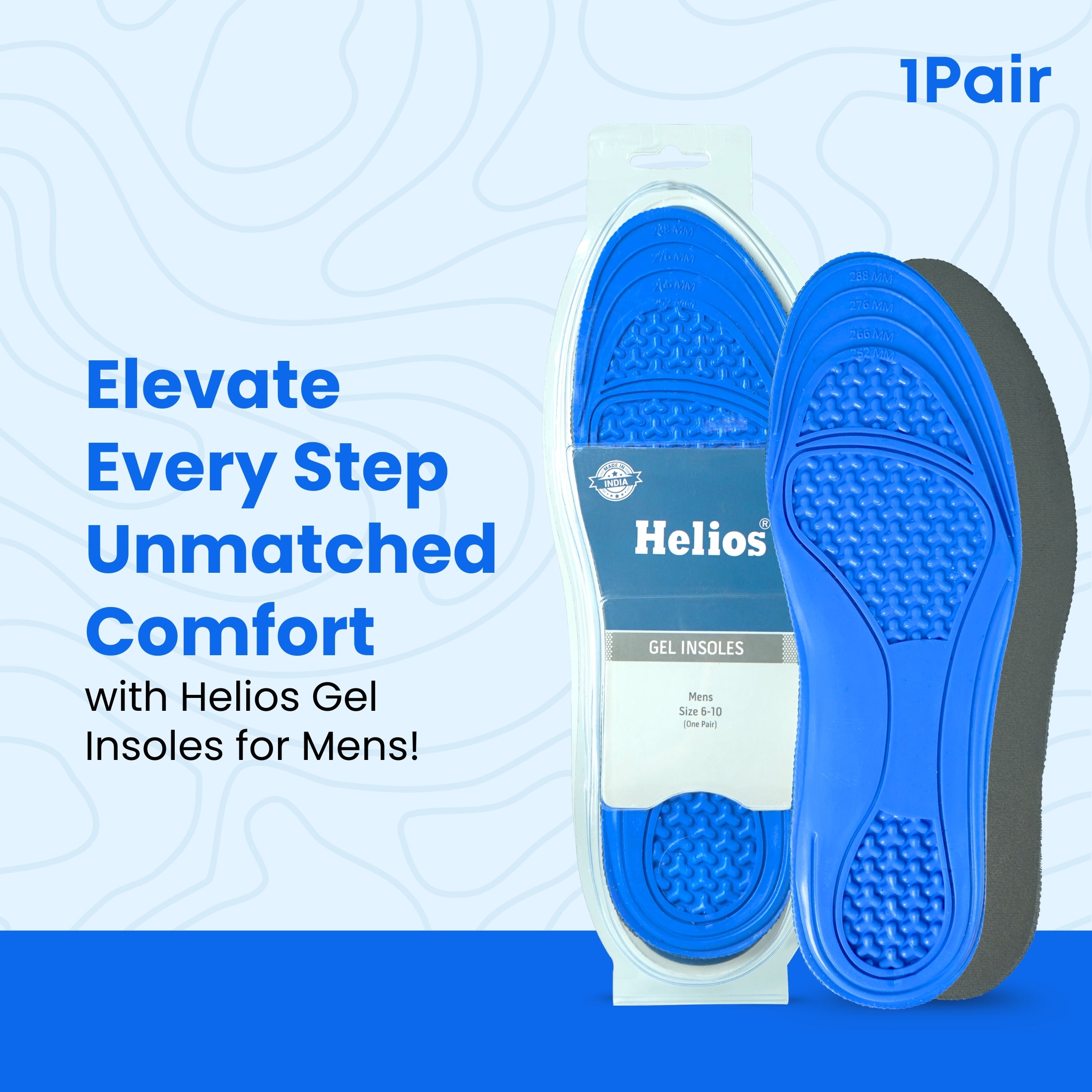 Helios Soft Gel Foot Insoles For Men (TRIM TO FIT SIZE 6-10)