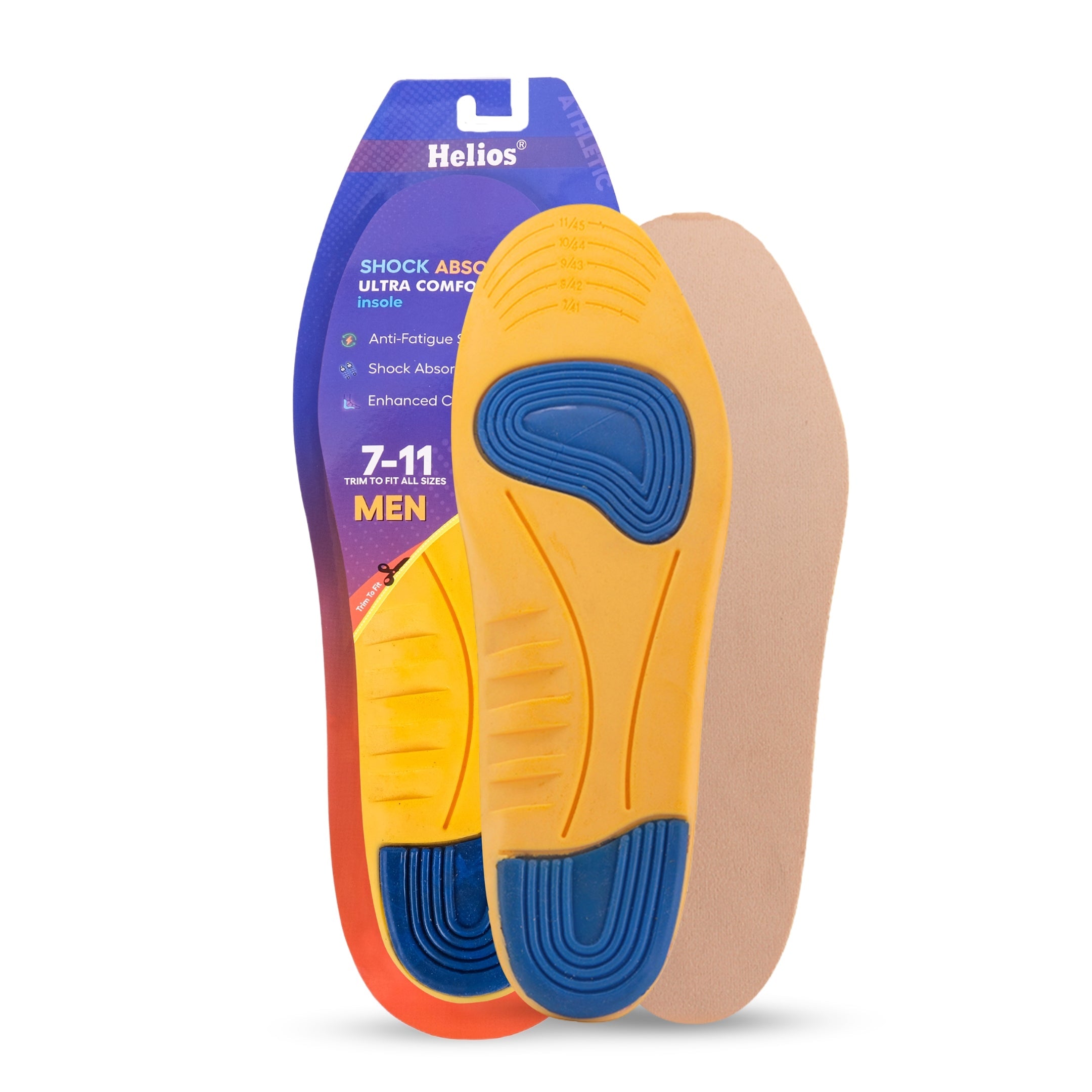 HELIOS TRIPLE LAYER ULTRA COMFORT INSOLES FOR PAIN RELIEF & SHOCK ABSORPTION (TRIM TO FIT SIZE 7-11)