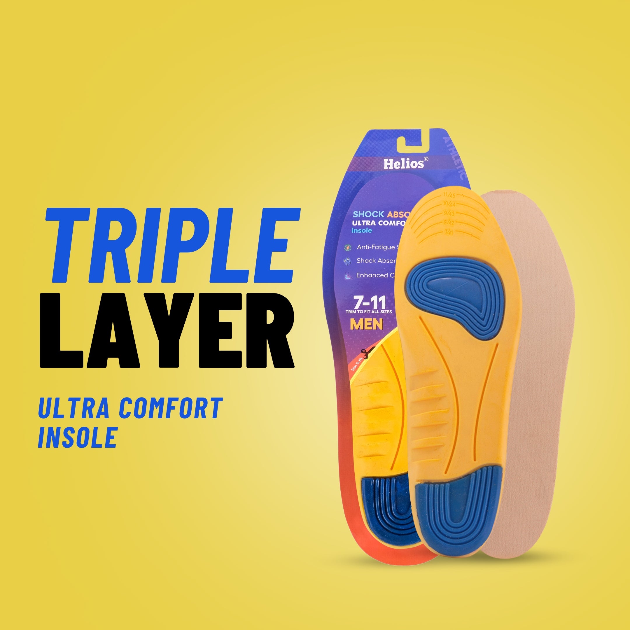 HELIOS TRIPLE LAYER ULTRA COMFORT INSOLES FOR PAIN RELIEF AND SHOCK ABSORPTION