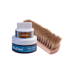 Helios Shoe Cream Glass Jar with Applicator with Helios Horse Hair Shoe Brush - (6.5 Inch)