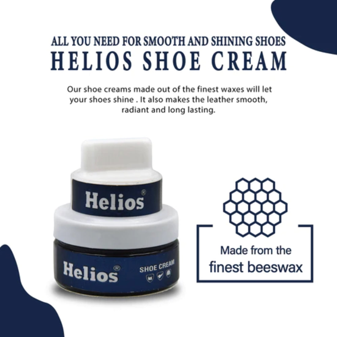 Helios Shoe Cream Glass Jar with Applicator with Helios Horse Hair Shoe Brush - (6.5 Inch)