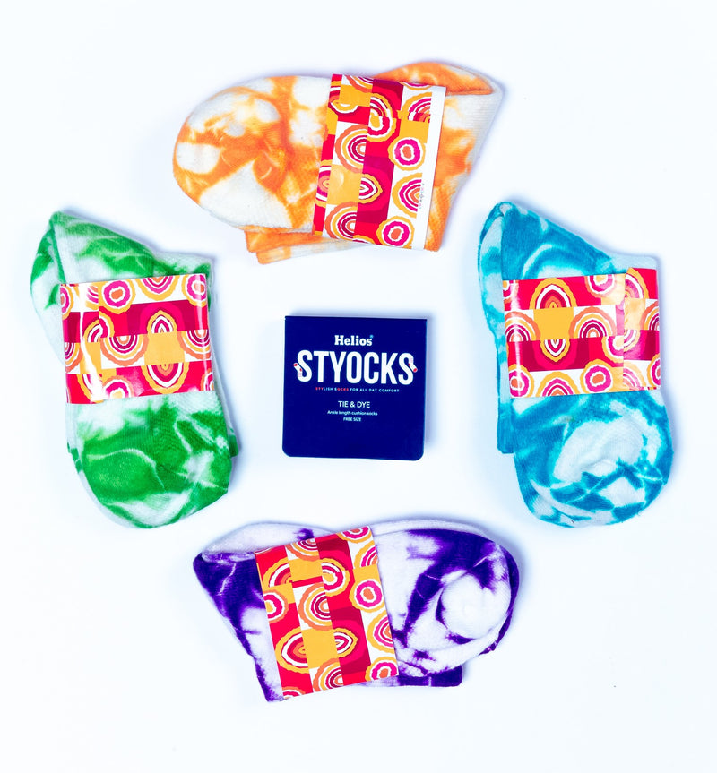 Helios Styocks  Tie & Dye Ankle Length Cushion Socks (PACK OF 4)
