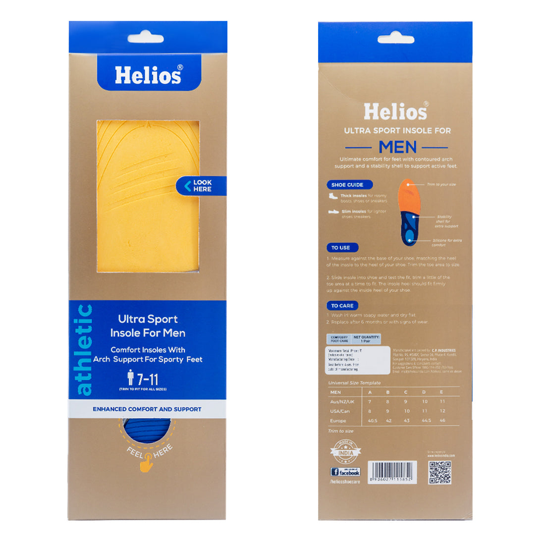 Helios Ultra sport insole with arch support (TRIM TO FIT SIZE 7-11)